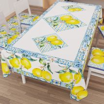 Petti Artigiani Italiani - Tovaglia Antimacchia Rettangolare Copritavolo Cucina Disegno Vietri 01 X6 Posti (140x180 Cm) 100% Made In Italy