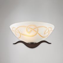 Applique In Ferro Laccato Nero Con Decorazione Effetto Ruggine E Diffusore In Vetro Diametro 30 Bianco E Ambra 1 Luce H.15 - L.30 - P.15