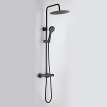 Grifo termostático de ducha extensible Tahoe negro – Rociador redondo – Acero inoxidable – Instalación sencilla