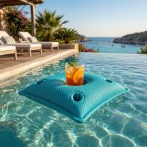 Cuscino Bar Pool Party, 75x75x25 Cm, Con 4 Pozzetti Per Bicchieri E 1 Pozzetto Per Bottiglie, Resistente Ai Raggi Uv, Verde, Sen - Soo Santaï