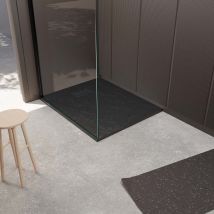 Aurlane - Piatto Doccia Nero Effetto Pietra 80x100 Cm E Griglia Motivo Perforato Nero Opaco