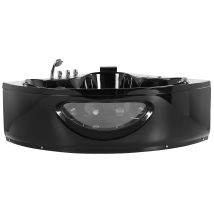 Beliani - Corner Bathtub Acrylic Black Jet Streams Led Waterfall 140 Cm Tocoa