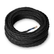 Amarcords - Cavo Elettrico Tessile Colore Nero, Trecciato, Seta, 10 Metri, Con Messa A Terra 3x0,75mm - Filo Rivestito In Tessuto Colorato Vintage Per