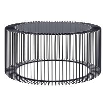 Hellin - Moderner Couchtisch 'kieran' Aus Klarem Glas Und Metalldekoration -ø 80 Cm