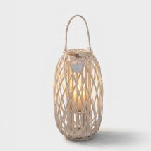 Farol Decorativo De Mimbre Y Vidrio Caroline - Blanco