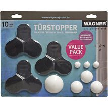 Wagner – Juego de tacos de pared y de suelo para detener las puertas – 10 piezas – Color negro y blanco – Diámetro 108.5 mm