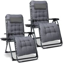 Homecall 2er-set Klappbare Gartenliegen – Zero Gravity - Sessel – Chaiselongue – Abnehmbares Kissen – Belastbarkeit: 180 Kg – Grau