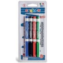 Carioca Whiteboard Clip Pack De 4 Rotuladores Borrables Para Pizarras Blancas - Punta Media - Punta De Ø 4.5mm - Tapa Con Clip - Secado Rapido caracte