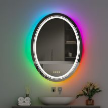 Luvodi - Oval Badspiegel Mit Rgb Led Beleuchtung 60x80 Cm, Badezimmerspiegel Mit 8 Hintergrundbeleuchtung Und 3 Frontbeleuchtung, 4 Touchschalter, 