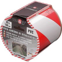Cinta de Señalización Roja y Blanca – PVC – 100mm x 33m – Resistente al calor hasta +60oC