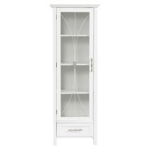 Teamson Home - Elegante Hausmode Delaney Badezimmer Holz Freistehend Hoch Schlank Leinen Aufbewahrungsschrank Turm Weiß 7961 Mit Glastür