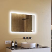 Artforma - Espejo De Baño Led 100x70, Interruptor Táctil, Antivaho , Led Dual, Espejo Redondeado