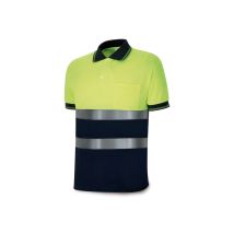 Fluoreszierendes Gelb/marineblaues Poloshirt Mit Hoher Sichtbarkeit, Kurze Ärmel, L
