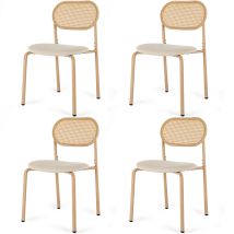 Artist Hand - Set Of 4 Boho Dining Chairs For Living Room Dining Room, Upholstered Cane Dining Chair With Rattan Back & Metal Legs, Natural