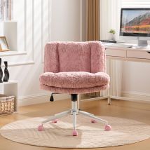 Flasidu – Ergonomischer Bürostuhl Mit Quadratischer Rückenlehne – Höhenverstellbar – 360° Drehbar – Kunstfellbezug – 67 Cm Sitzbreite – Rosa