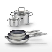 Lot De 3 Poêles 24/28/32 Cm Elo Profi Therm Platinum Et 2 Faitouts Elo Citrin