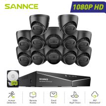 1080p Kit Di Videosorveglianza Cablato 16ch 12 Telecamere Turret 2mp,sistema Di Telecamere Di Sicurezza Cablato Visione Notturna Accesso Remoto,2tb 