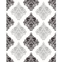 Edem - Papier Peint Baroque 85024br20 Papier Peint Vinyle Lisse Avec Des Ornements Et Des Accents Métalliques Blanc Noir Argent 5,33 M2