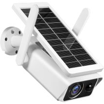 Qpuion - Hd 1080p 2mp Wifi Wireless Solar Camera With Outdoor Rechargeable Battery Surveillance Camera Ip66 Waterproof With 2 X 18650 Batteries