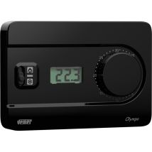 Ve757800 Olympo Lcd - Termostato Ambiente Da Parete Con Display Lcd E Manopola Di Regolazione, Alimentazione Batterie, Nero - Vemer