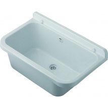 Lavabo De Pared Exterior Con Rebosadero De 55 X 34 Cm – Mármol – Jardín Y Garaje – Kit De Montaje Y Desagüe – Negrari
