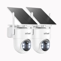 Iegeek Caméra De Surveillance Solaire Extérieure Ptz 360° 2k, 2.4ghz Wifi Sans Fil Batterie, Détecteur De Mouvement Pir, Vision Nocturne En Couleurs (