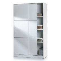 Armario 2 Puertas Correderas Estantes 120 Blanco Brillo