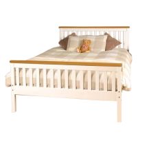 3ft Wooden Bed Frame – White with Caramel Bar – Solid Pine Construction – Slatted Base – Children's Single Bed