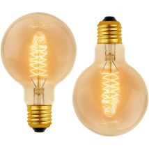 Jusch - G80 Dimmable 40w Warm White 2700k Ac 220v Retro Incandescent Bulbs Decorative Light Bulbs E27 Spiral Tungsten Filament Lamp (2 Pack)