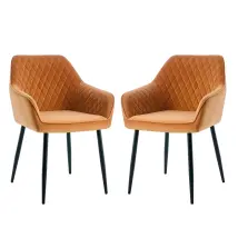 Dining Chairs 2pcs Velvet Kitchen Chairs Upholstered Seat With Backrest And Armrest Office Chair, Orange