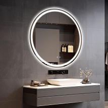 Miroir De Salle De Bain,rond,led, Avec 3 Couleurs De Lumière, À Intensité Variable, Verre Trempé, Protection Contre Les Explosions, Interrupteur 