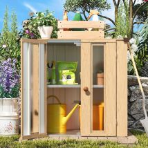 Yodolla - Garden Storage Box Shed Small, Metal Cabinet Cupboard Wooden-patterned Tool Sheds With 2 Windows, Adjustable Shelves, And Double Doors