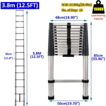 Telescoping Ladder, 12.5ft Telescopic Ladder, Stainless Steel Extension Ladder Lightweight Collapsible Straight Ladders For Home, Protable Folding 