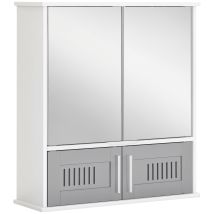 Kleankin - Bathroom Mirror Cabinet Wall Mount Storage Unit Double Doors Grey