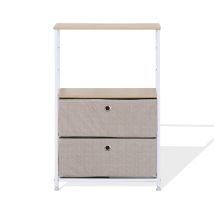 Rebecca Mobili Mobile Cassettiera Con 1 Ripiano In Legno Metallo E Tessuto Bianco Beige Vintage