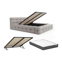 Letto Con Contenitore Trapuntato 180 X 200 Cm Tessuto Chiné Grigio + Materasso - Leruco Di Pascal Morabito