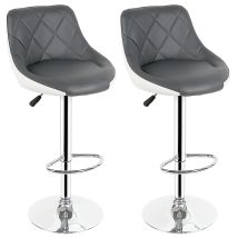 Skecten 2x Taburete De Bar De Cuero Pu / Taburete Altura Ajustable / On Respaldo Asiento Acolchado / Gris+blanco