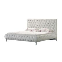 Cama Amour 200x200x42 Cm Tapizada En Piel Sintética Blanca Con Botones Negros Efecto Diamante Cabecero Acolchado Con 120 Cm Mog Casa