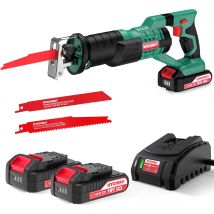 Hychika - Stichsäge, 18 V Akku-säge Mit 2 X 2000 Mah Akkus, Variable Geschwindigkeit Von 0 Bis 2800 U/min, 4 Sägeblätter, Schnellladegerät, Led-licht,