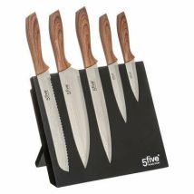 Set di 5 Coltelli con Blocco Magnetico in Acciaio Inossidabile e Legno – 32x23,2x19 cm – Colore Nero