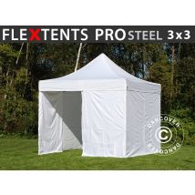 Pop Up Gazebo Flextents Pro Steel 3x3 M White, Incl. 4 Sidewalls