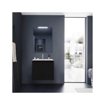 Caesaroo - Mobile Bagno Sospeso 70 Cm 2 Ante In Legno Nero Satinato Con Lavabo Ad Incasso - Nova - Con Specchio E Lampada Led