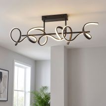 Plafoniera Dimmerabile Tramite Interruttore Luce Led Da Soggiorno Luce Di Design, Design Curvo, Metallo Nero, 25w 2970lm 3000k, Lxlxh 82x21x30 Cm