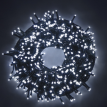 Chaine A' Cordes Luccika Home Se'rie 15 Mt De 300 Lumie'res De Sapin De Noel A' Led Blanc Glacier 31v Cable Vert Avec 8 Jeux De Lumie're Et Me'moire 