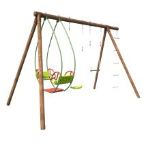 Columpio De Madera Juliette Para Niños 3 A 12 Años, Con Balancín, Trapecio Y Escalera De Cuerda - 2,30 M X 2,20 M X 2,30 M - Soulet