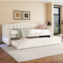Lit Adulte Simple Gigogne 90x200 Lin Beige Led Okmyhome