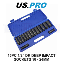 Us Pro Tools 15pc 1/2" Dr 6 Point Deep Impact Sockets Set 10mm To 24mm 3780