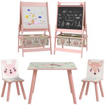 Zonekiz - Kids Table And Chairs And Kids Easel Set With Storage, Pink