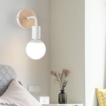 E27 Lampada Da Parete Vintage Applique Da Parete In Legno E Metallo Lampada Muro Interno Bianco