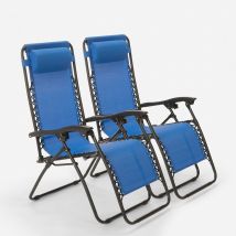 2 Transats De Plage Et Jardin Pliants Multipositions Emily Zero Gravity - Bleu